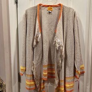 Ruby Rd Sun Kissed Beige Tan Orange Yellow Fringe Cardigan Sweater Sz 1x…